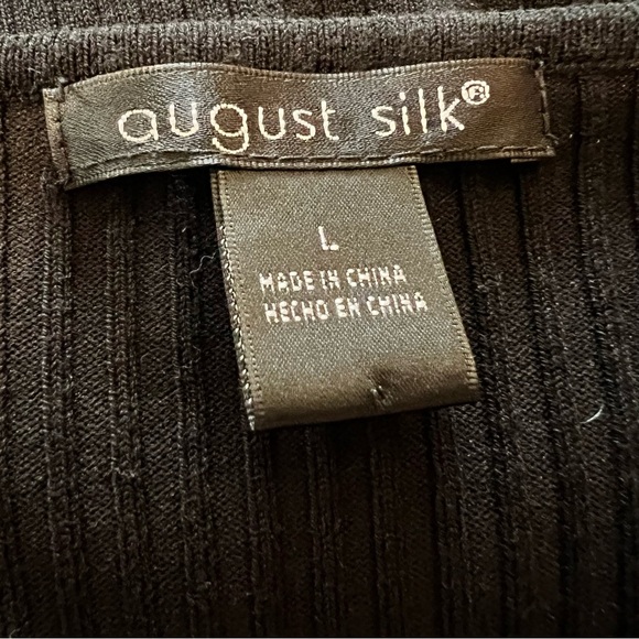 August Silk Black 3/4 Sleeve Ribbed Scoop Neck Sweater Viscose Blend Sz L - Picture 5 of 6